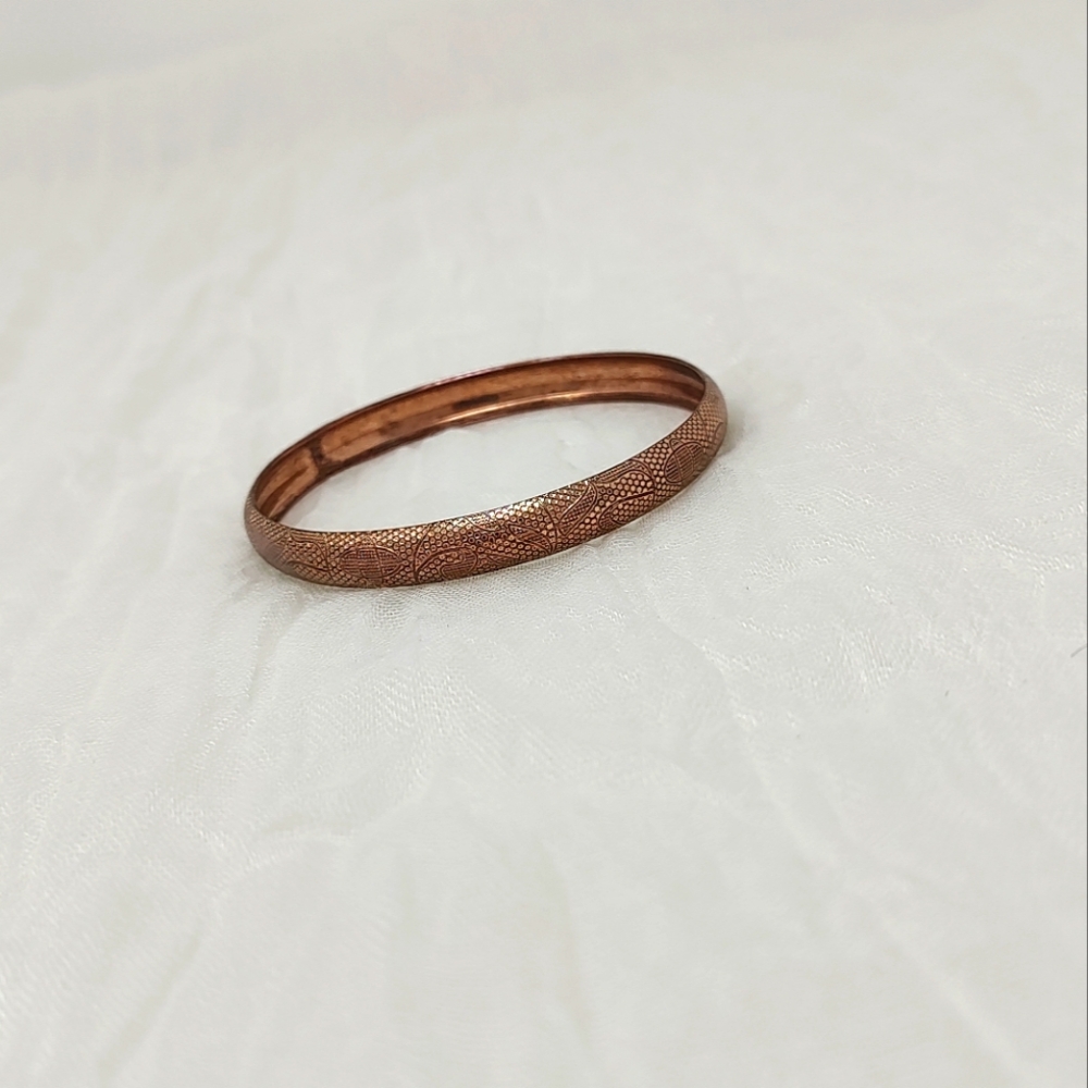 Vintage etched copper bangle bracelet